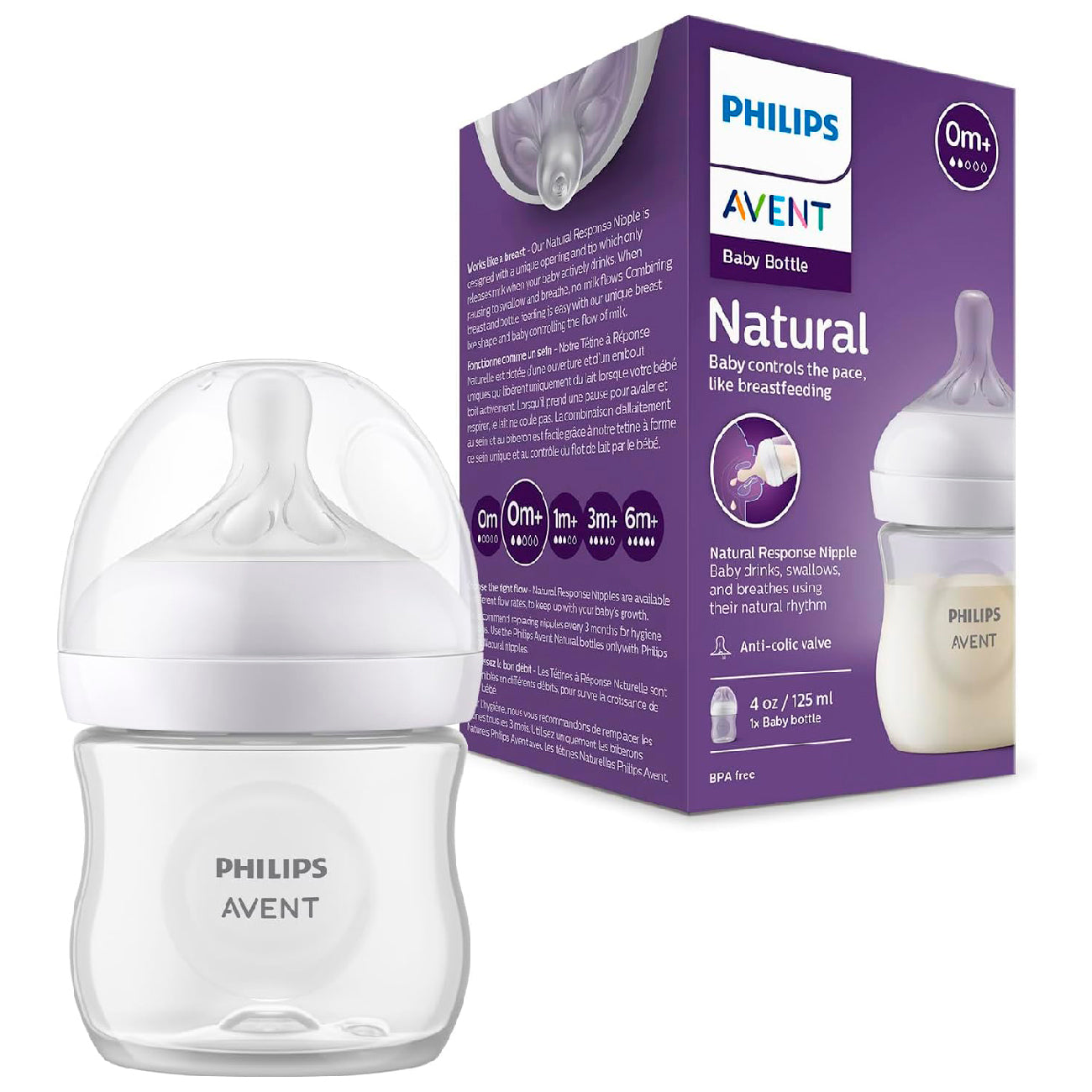 Pack recién nacidos Philips Avent Natural Response: biberón 330 ml, biberón  260 ml, biberón 125 ml y cepillo para biberones