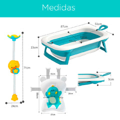 Bañera plegable con Ducha Azul