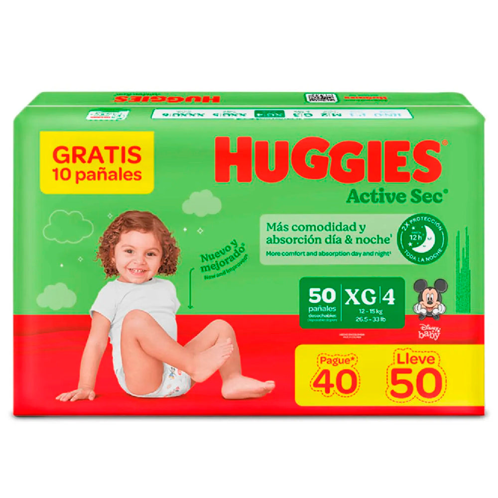 Pañales Huggies Active Sec Etapa 4/XG x 50 Unds