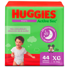 Pañales Huggies Active Sec Ajuste Perfecto Etapa 4/XG x 44 Unds