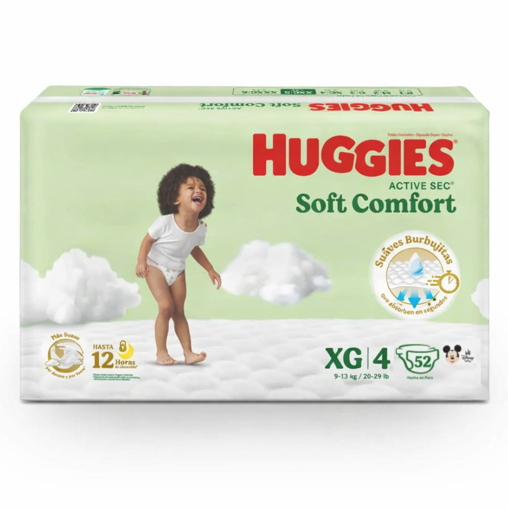 Pañales Huggies Active Sec Soft Comfort Etapa 4/XG x 52 Unds