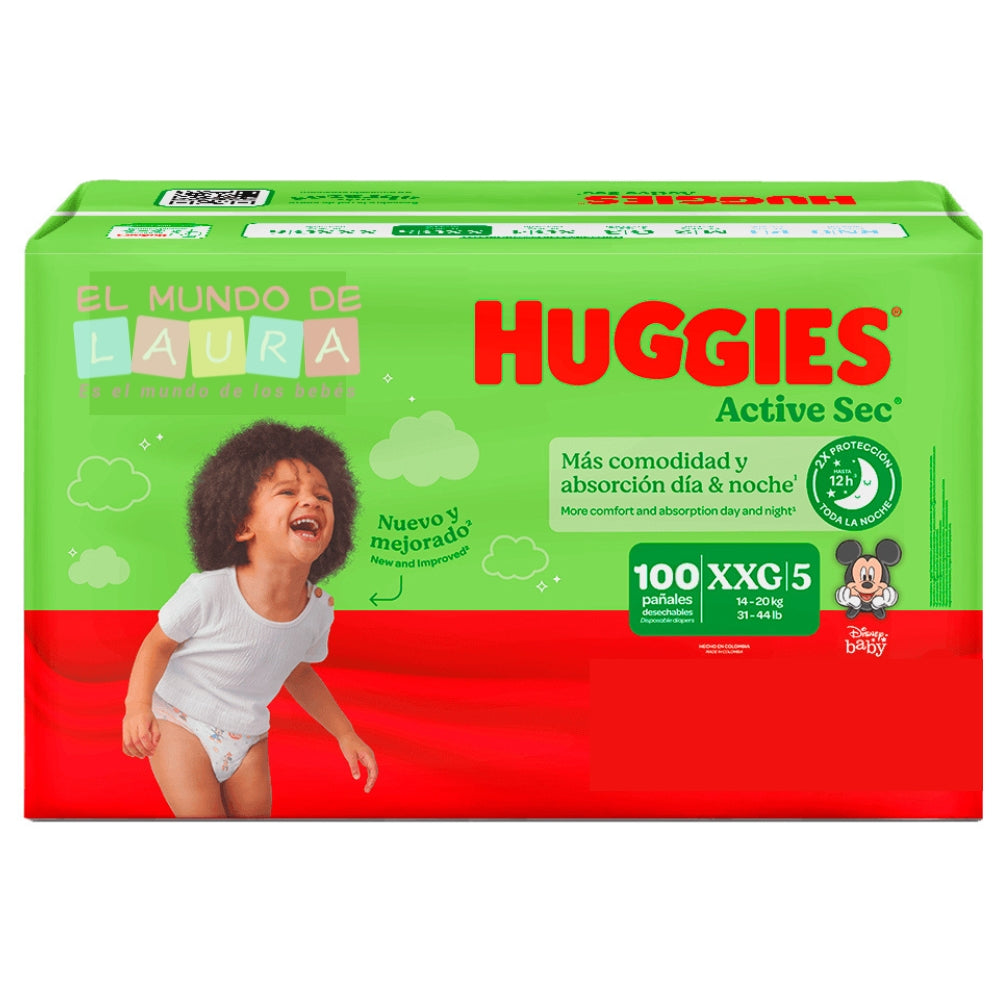 Pañales Huggies Active Sec Etapa 5/XXG x 100 Unds