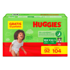 Pañales Huggies Active Sec Etapa 5/XXG Pague 92 Lleve 104 Unds