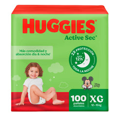 Pañales Huggies Active Sec Etapa 4/XG pague 92 lleve 104 Unds