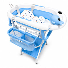Bañera Plegable para Bebé con Base, Malla y Ducha Manual