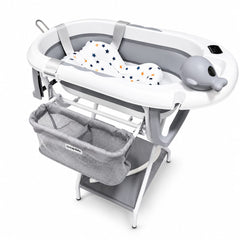 Bañera Plegable para Bebé con Base, Malla y Ducha Manual