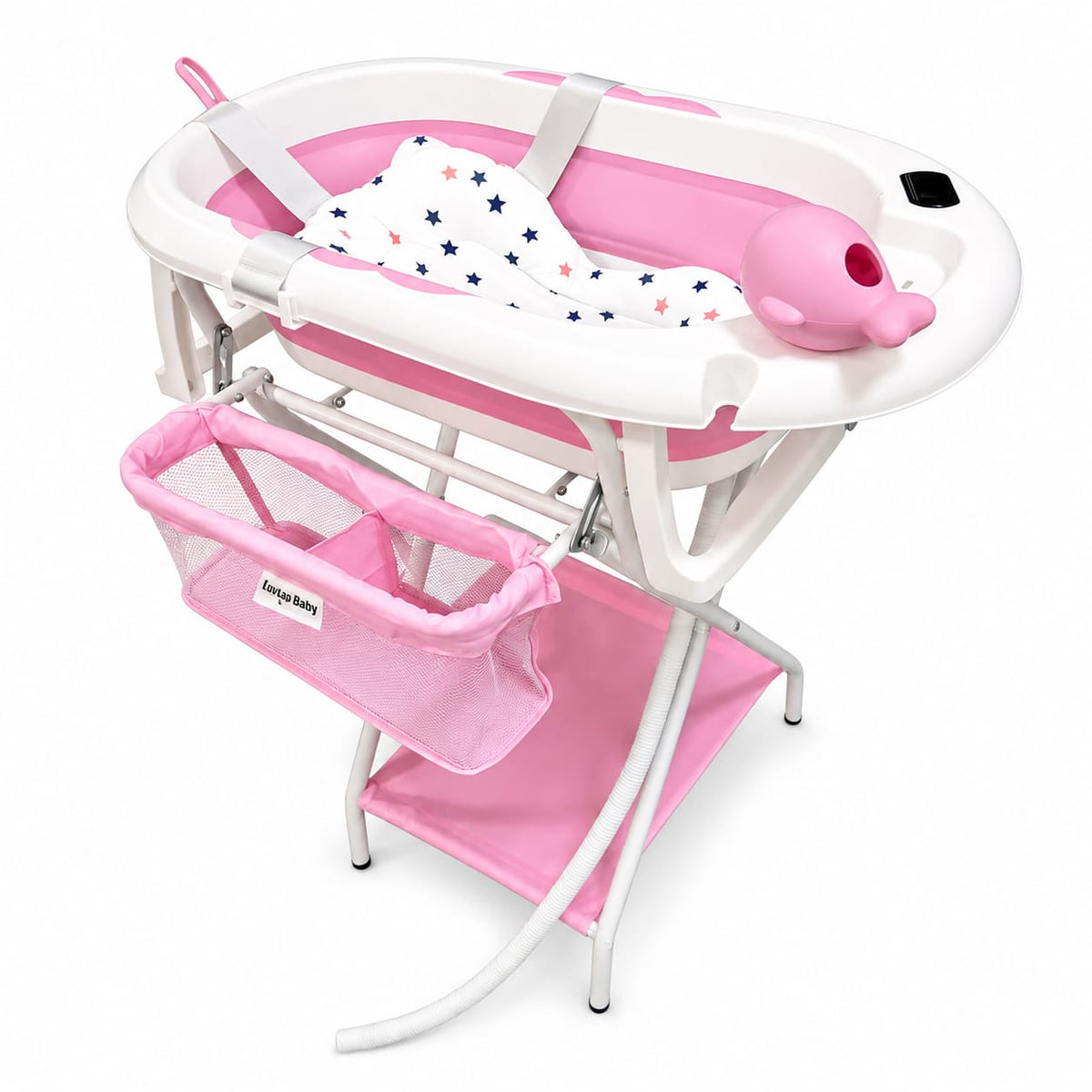 Bañera Plegable para Bebé con Base, Malla y Ducha Manual
