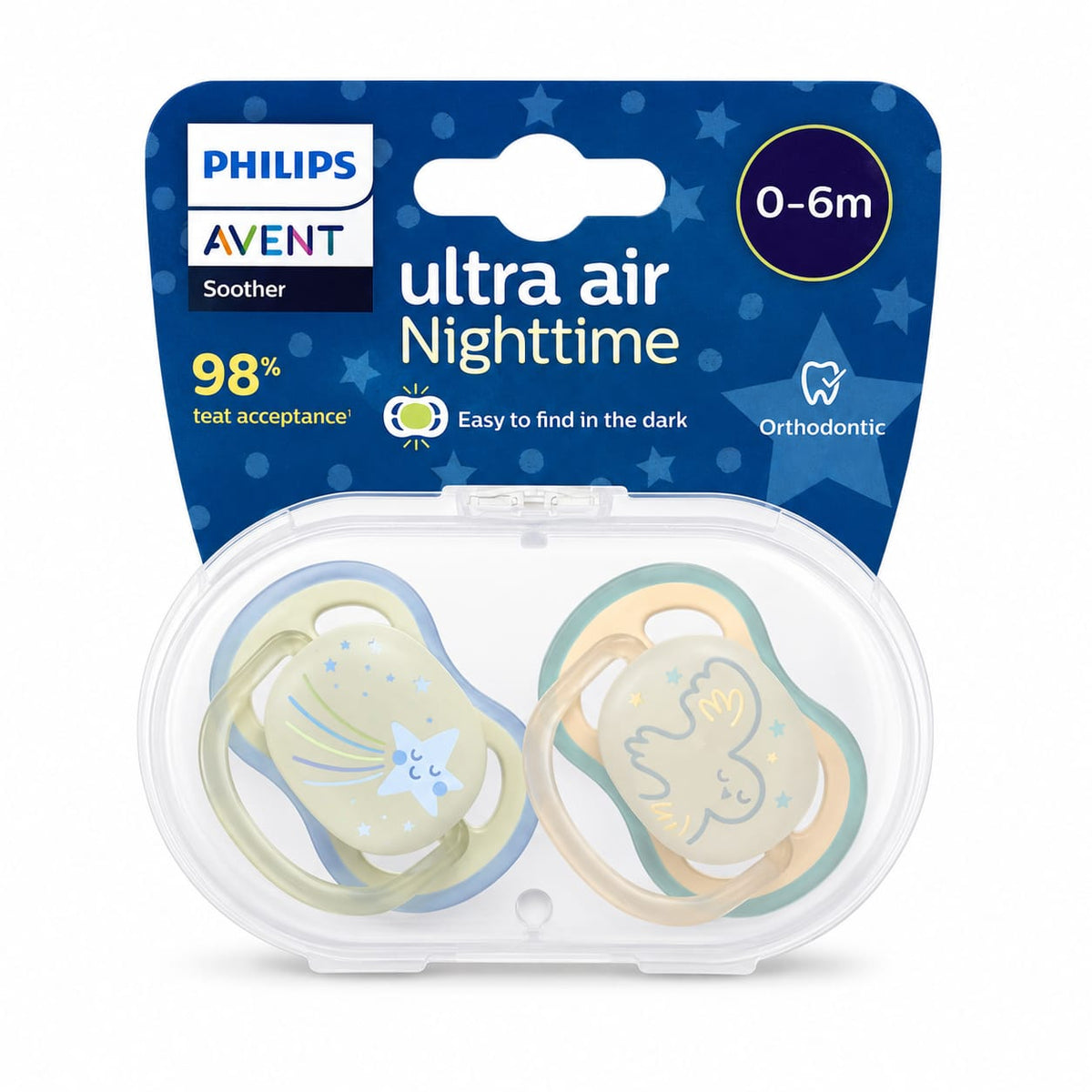 Chupa Entretenedota Avent Ultra Air Nighttime 0–6 meses – Set x2
