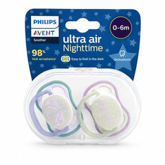 Chupa entretenedota Avent Ultra Air Nighttime 0–6 meses – Set x2