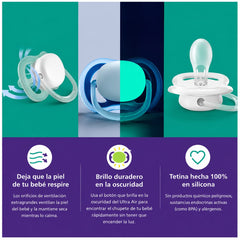 Chupa Entretenedota Avent Ultra Air Nighttime 0–6 meses – Set x2