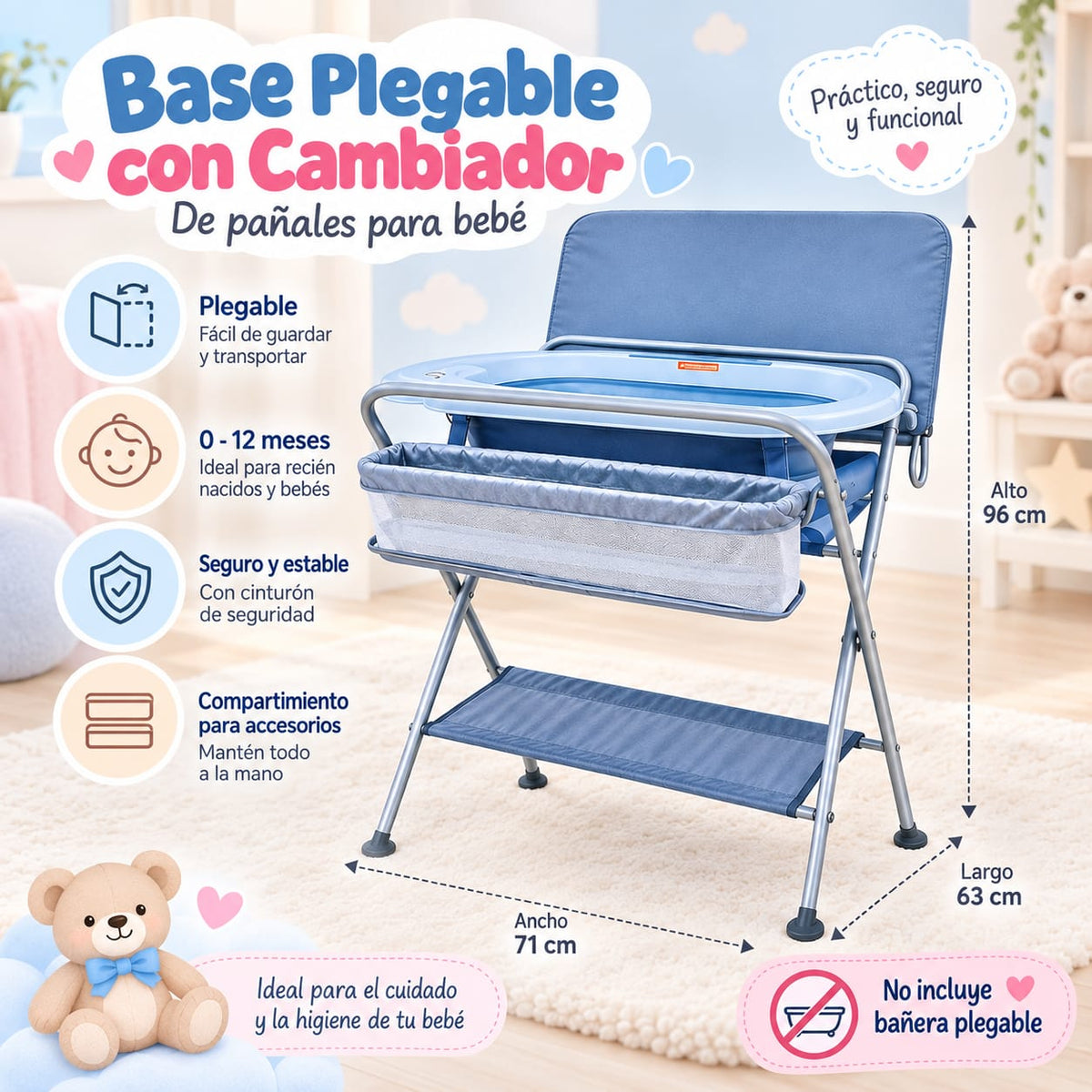 Base para bañera plegable con cambiador