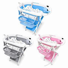 Bañera Plegable para Bebé con Base, Malla y Ducha Manual