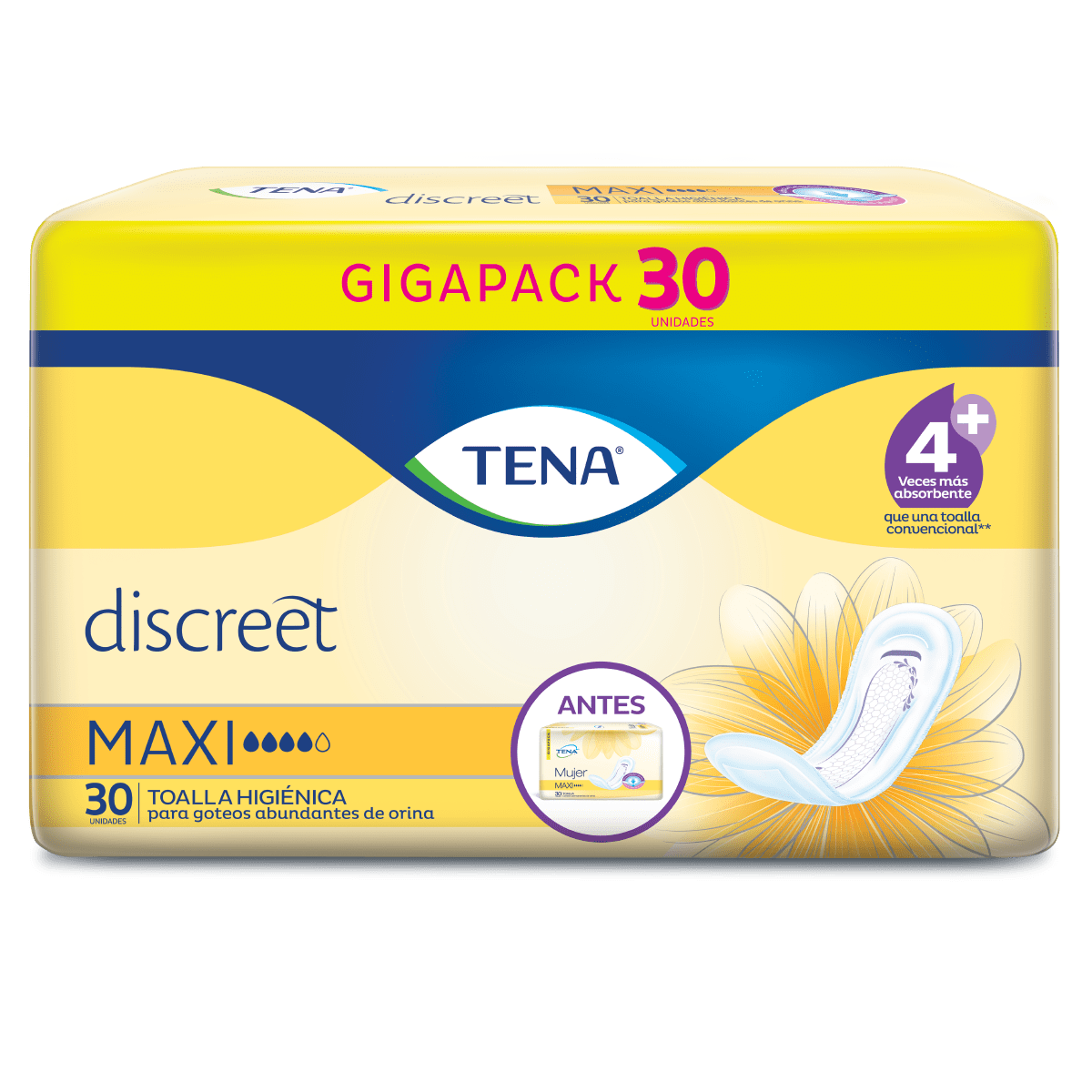 Toallas Tena Discreet Maxi x 30 Unds